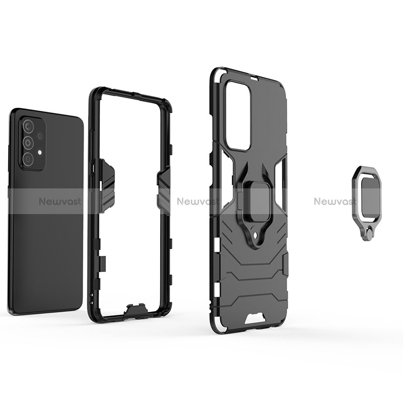 Silicone Matte Finish and Plastic Back Cover Case with Magnetic Finger Ring Stand for Samsung Galaxy A52s 5G