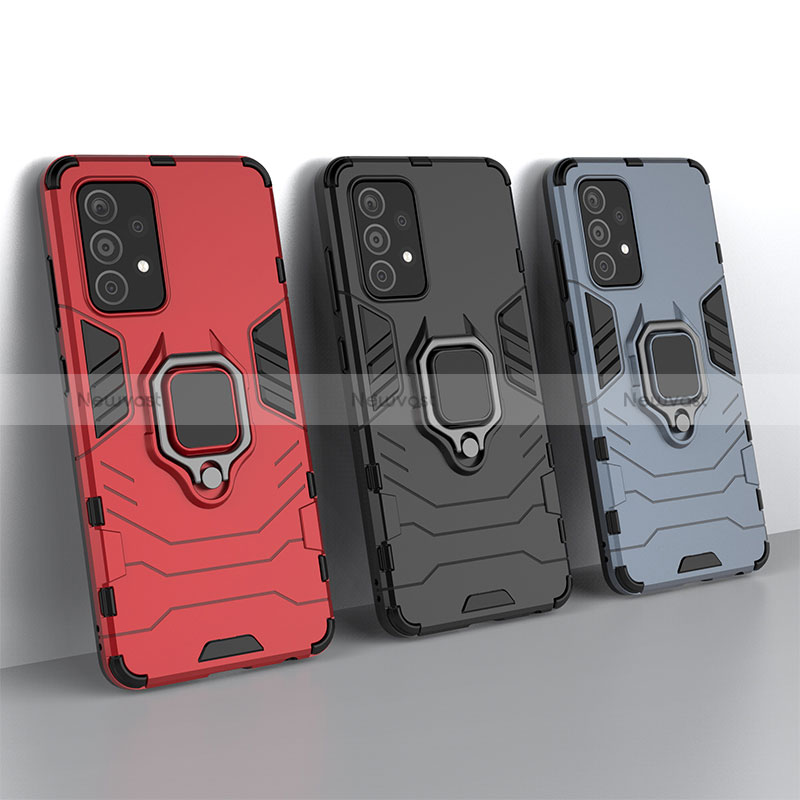 Silicone Matte Finish and Plastic Back Cover Case with Magnetic Finger Ring Stand for Samsung Galaxy A52s 5G