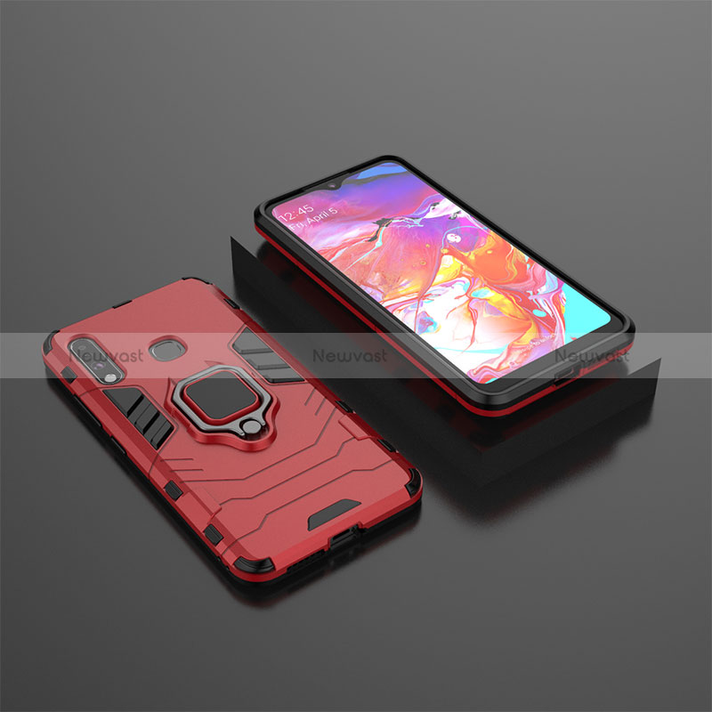 Silicone Matte Finish and Plastic Back Cover Case with Magnetic Finger Ring Stand for Samsung Galaxy A70E