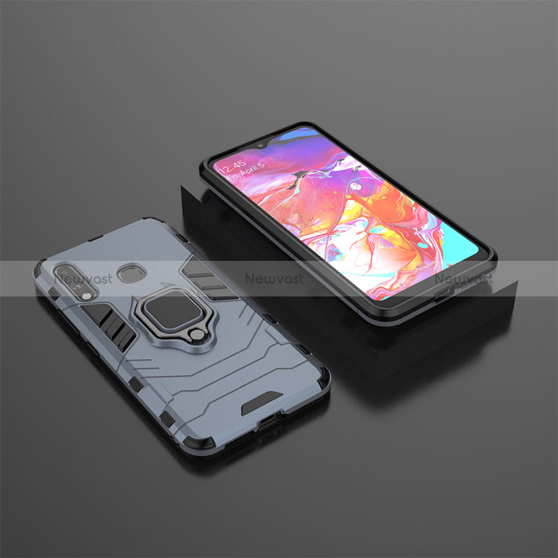 Silicone Matte Finish and Plastic Back Cover Case with Magnetic Finger Ring Stand for Samsung Galaxy A70E