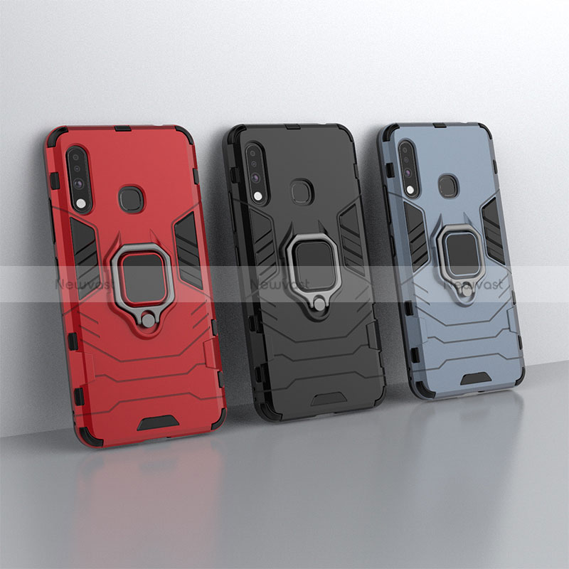 Silicone Matte Finish and Plastic Back Cover Case with Magnetic Finger Ring Stand for Samsung Galaxy A70E