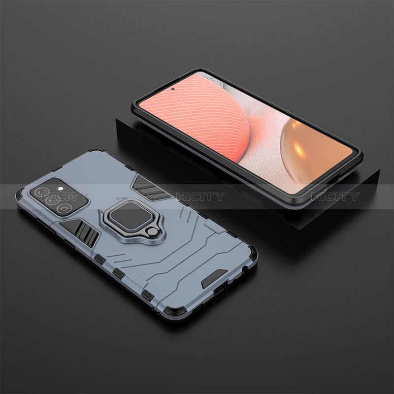 Silicone Matte Finish and Plastic Back Cover Case with Magnetic Finger Ring Stand for Samsung Galaxy A72 4G