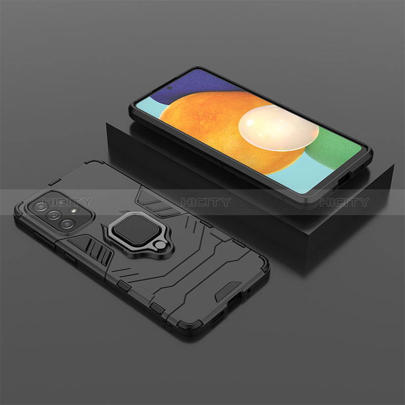 Silicone Matte Finish and Plastic Back Cover Case with Magnetic Finger Ring Stand for Samsung Galaxy A73 5G