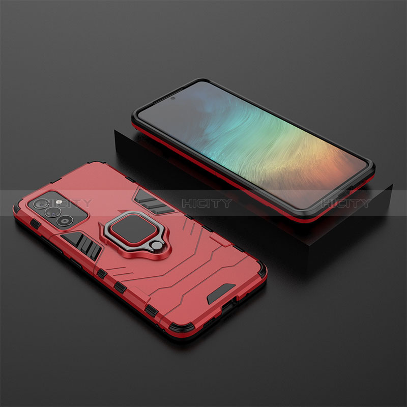 Silicone Matte Finish and Plastic Back Cover Case with Magnetic Finger Ring Stand for Samsung Galaxy A82 5G Red