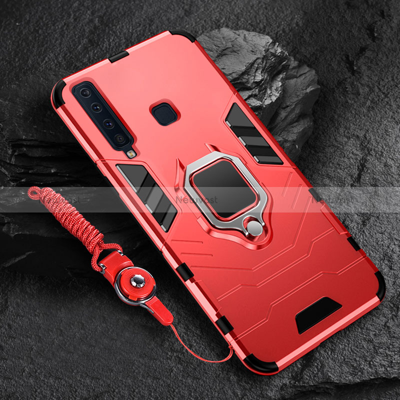 Silicone Matte Finish and Plastic Back Cover Case with Magnetic Finger Ring Stand for Samsung Galaxy A9 (2018) A920