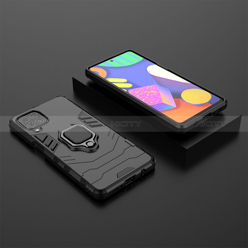 Silicone Matte Finish and Plastic Back Cover Case with Magnetic Finger Ring Stand for Samsung Galaxy F62 5G