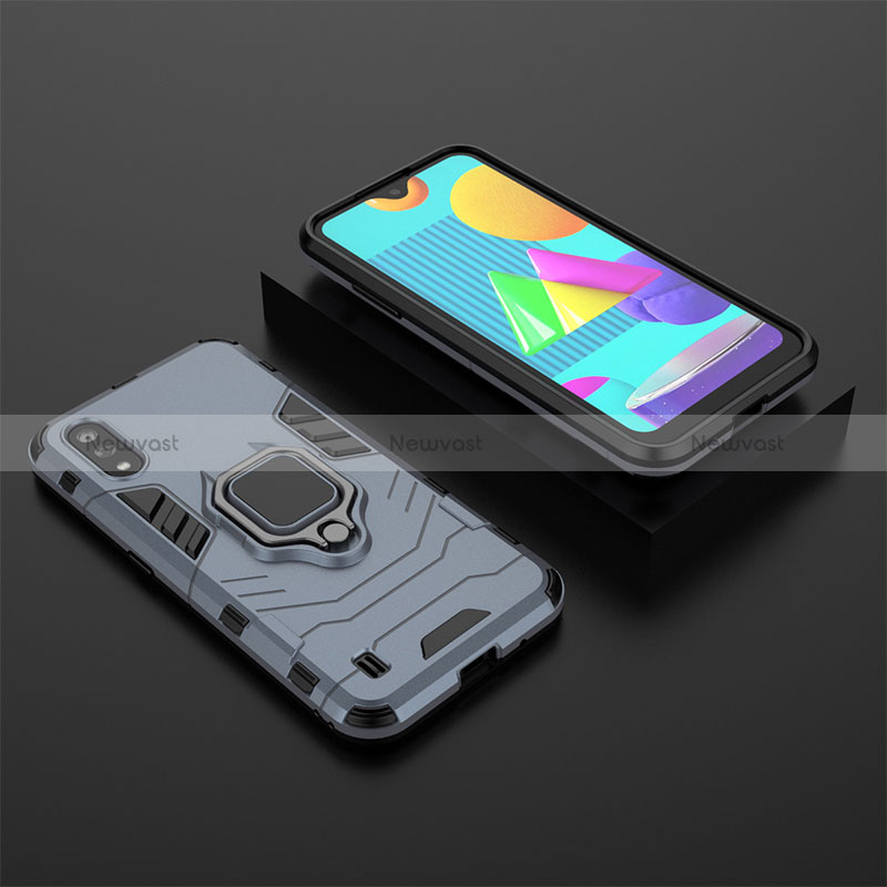 Silicone Matte Finish and Plastic Back Cover Case with Magnetic Finger Ring Stand for Samsung Galaxy M01