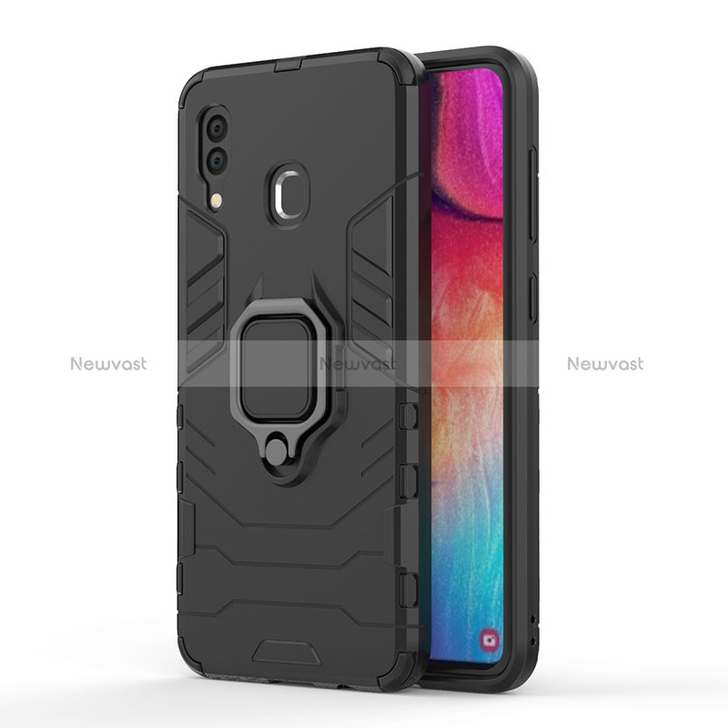 Silicone Matte Finish and Plastic Back Cover Case with Magnetic Finger Ring Stand for Samsung Galaxy M10S Black