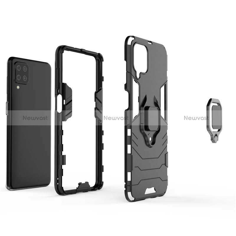 Silicone Matte Finish and Plastic Back Cover Case with Magnetic Finger Ring Stand for Samsung Galaxy M12