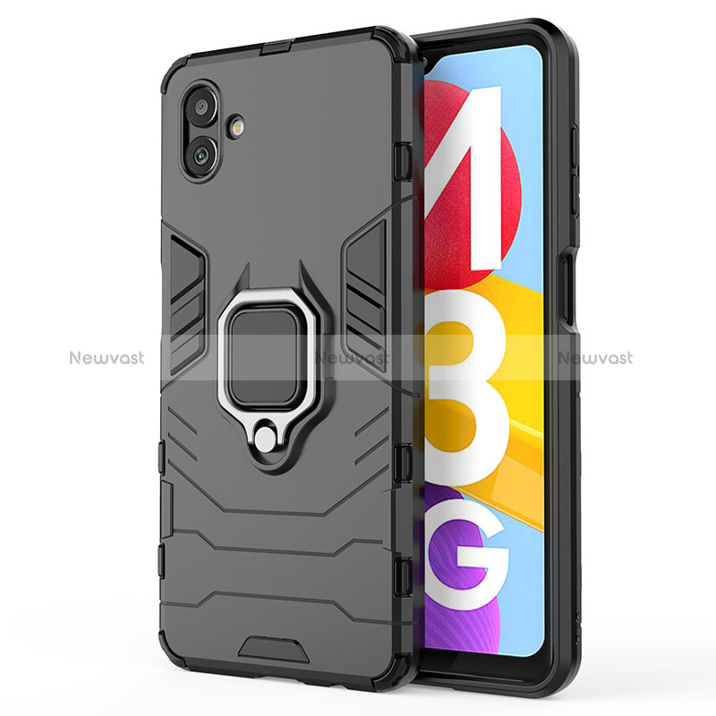 Silicone Matte Finish and Plastic Back Cover Case with Magnetic Finger Ring Stand for Samsung Galaxy M13 5G