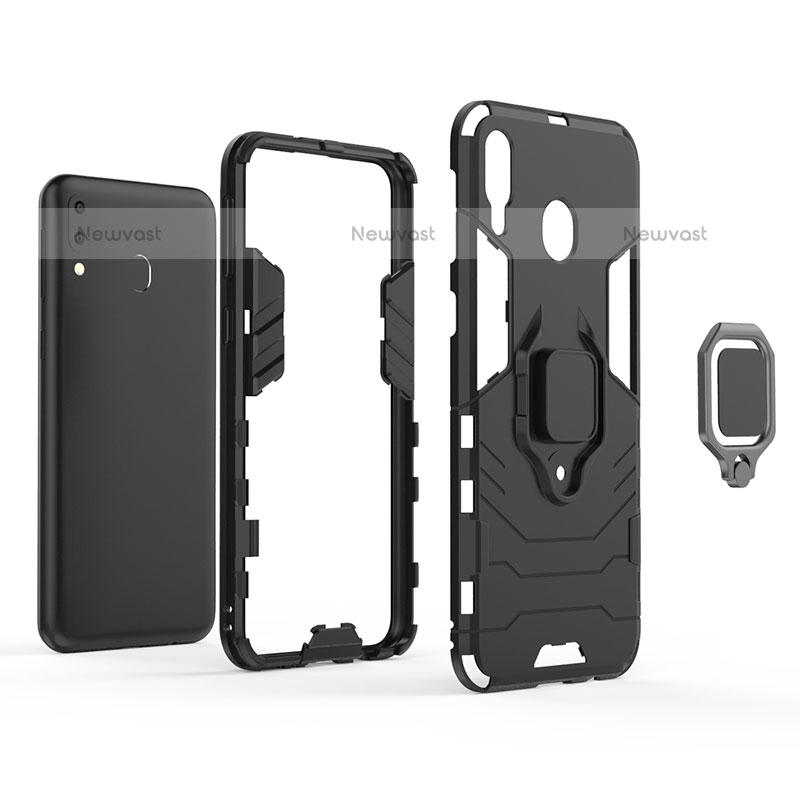 Silicone Matte Finish and Plastic Back Cover Case with Magnetic Finger Ring Stand for Samsung Galaxy M20