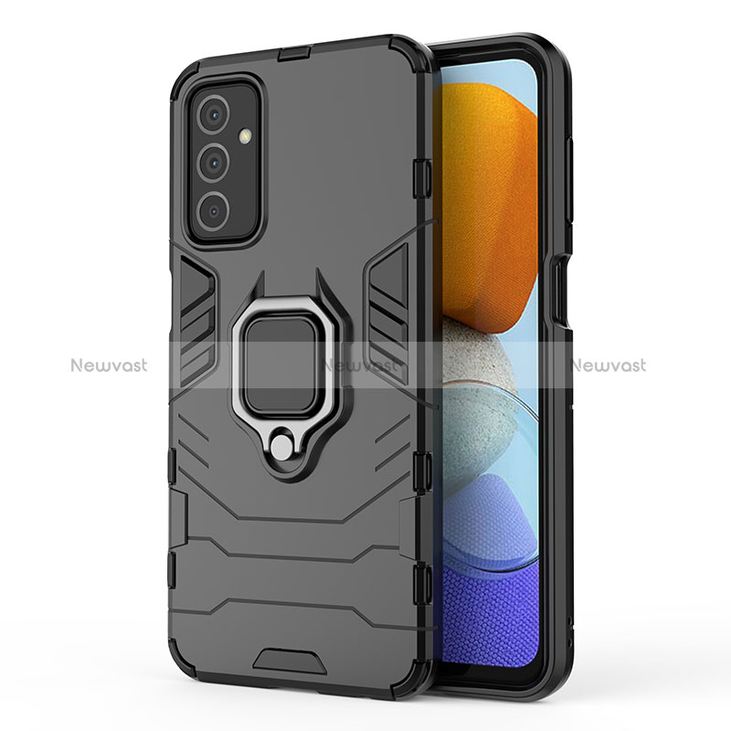 Silicone Matte Finish and Plastic Back Cover Case with Magnetic Finger Ring Stand for Samsung Galaxy M23 5G