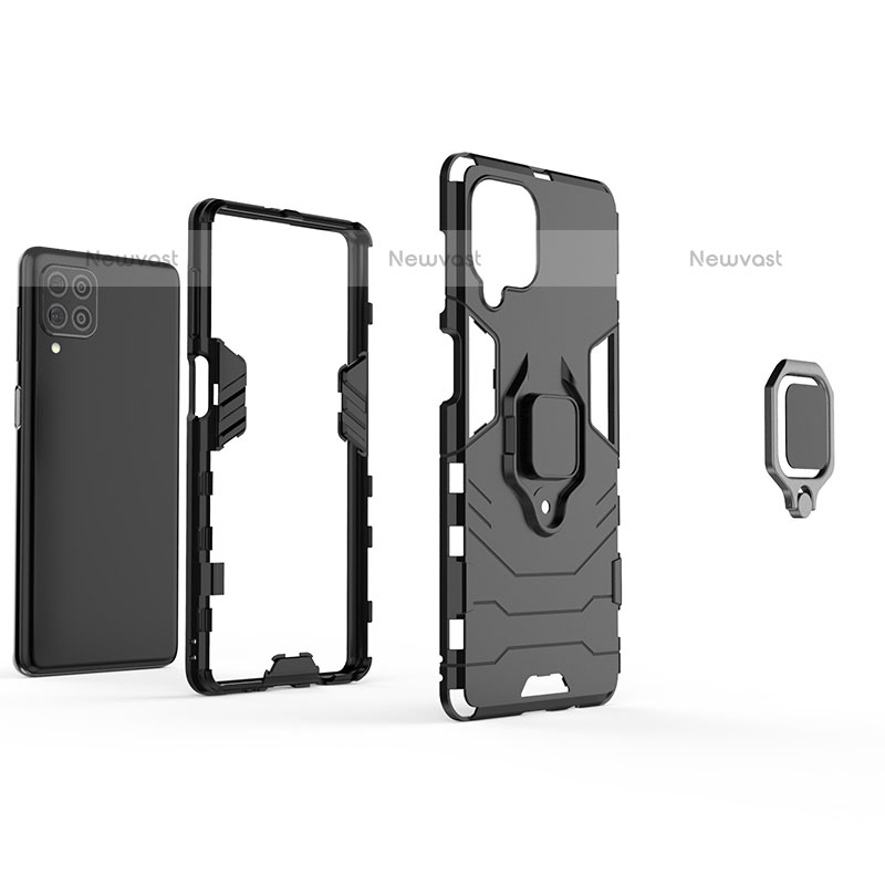 Silicone Matte Finish and Plastic Back Cover Case with Magnetic Finger Ring Stand for Samsung Galaxy M62 4G