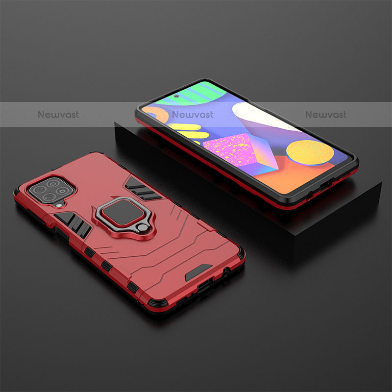 Silicone Matte Finish and Plastic Back Cover Case with Magnetic Finger Ring Stand for Samsung Galaxy M62 4G