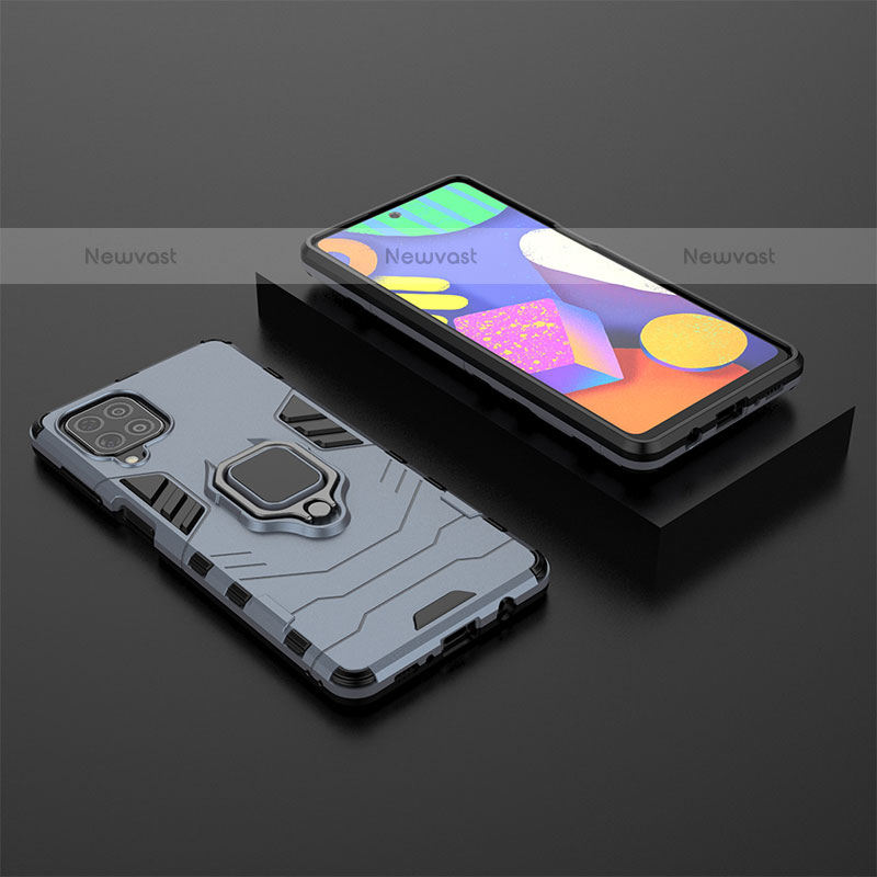 Silicone Matte Finish and Plastic Back Cover Case with Magnetic Finger Ring Stand for Samsung Galaxy M62 4G