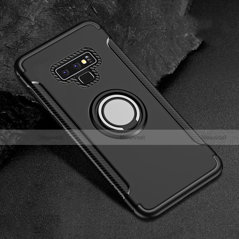 Silicone Matte Finish and Plastic Back Cover Case with Magnetic Finger Ring Stand for Samsung Galaxy Note 9