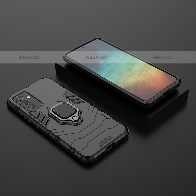 Silicone Matte Finish and Plastic Back Cover Case with Magnetic Finger Ring Stand for Samsung Galaxy Quantum2 5G Black