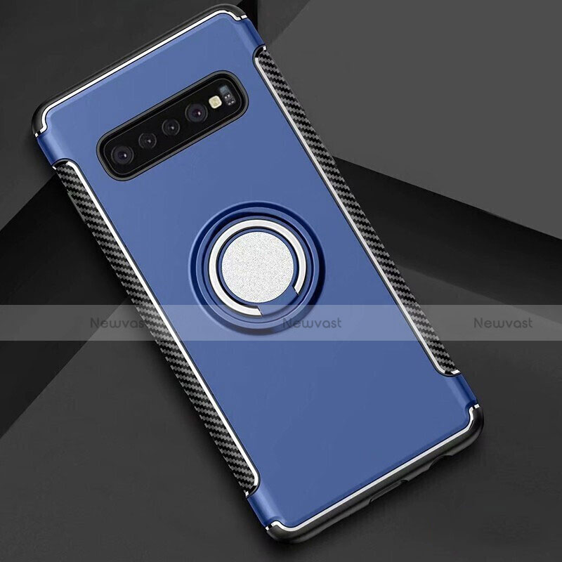 Silicone Matte Finish and Plastic Back Cover Case with Magnetic Finger Ring Stand for Samsung Galaxy S10 5G