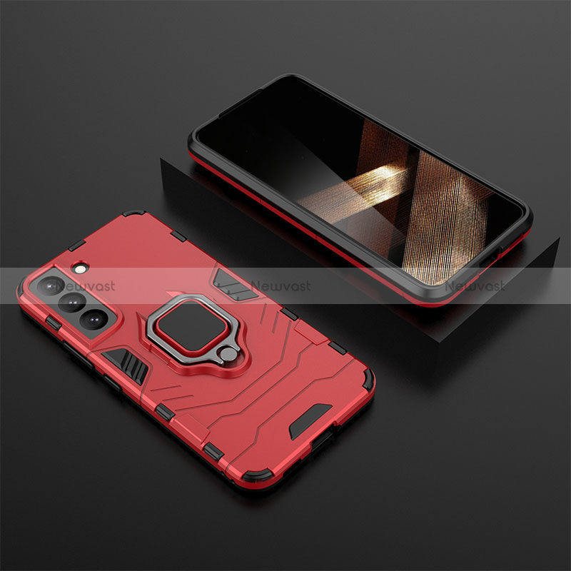 Silicone Matte Finish and Plastic Back Cover Case with Magnetic Finger Ring Stand for Samsung Galaxy S24 5G