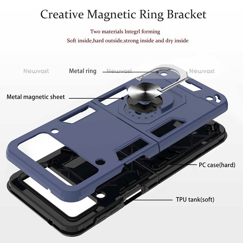 Silicone Matte Finish and Plastic Back Cover Case with Magnetic Finger Ring Stand for Samsung Galaxy Z Flip3 5G