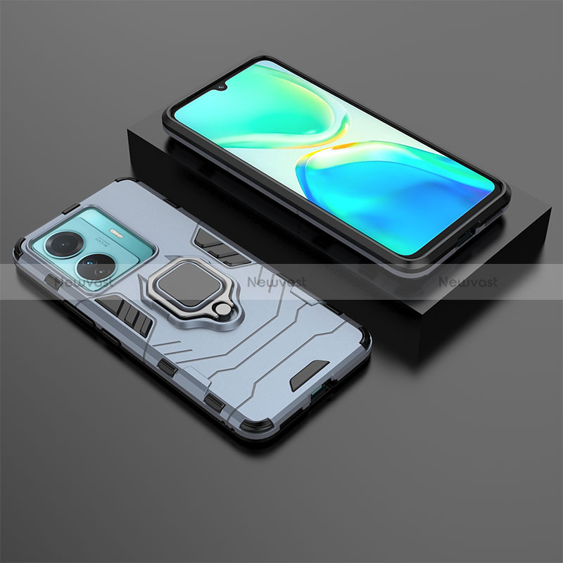 Silicone Matte Finish and Plastic Back Cover Case with Magnetic Finger Ring Stand for Vivo iQOO Z6 Pro 5G