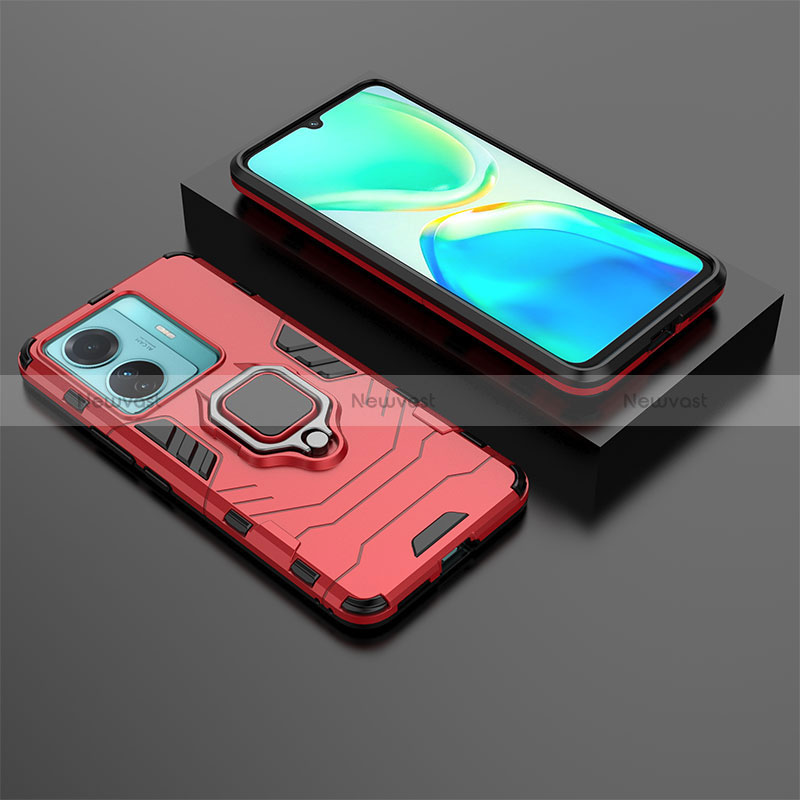 Silicone Matte Finish and Plastic Back Cover Case with Magnetic Finger Ring Stand for Vivo iQOO Z6 Pro 5G