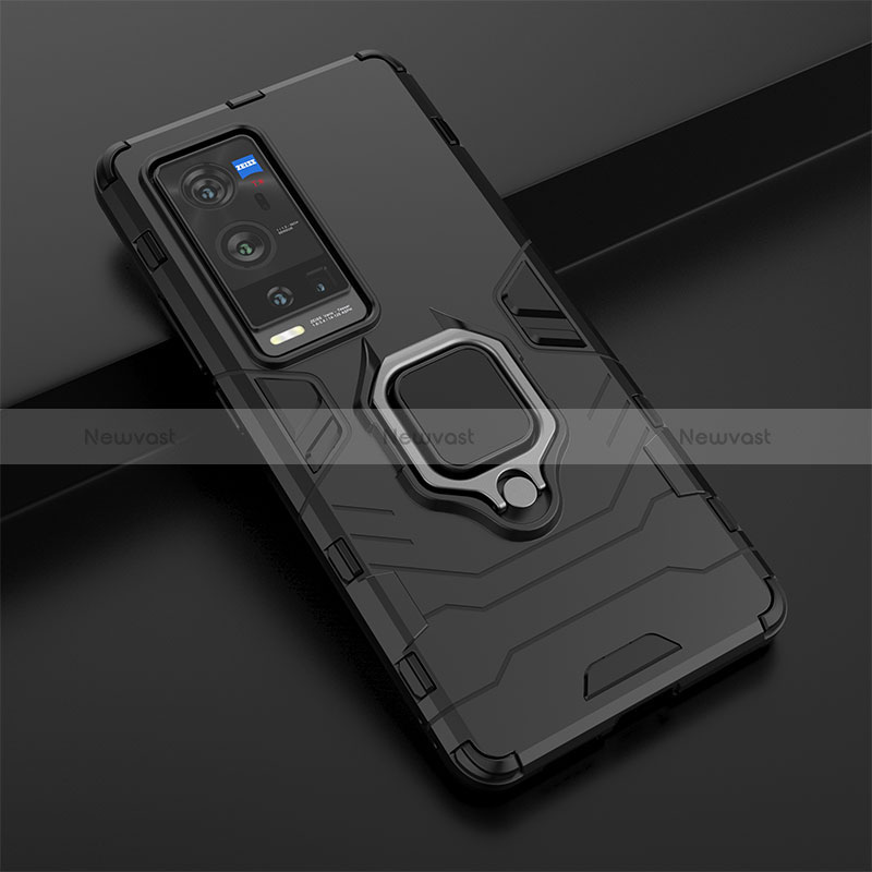 Silicone Matte Finish and Plastic Back Cover Case with Magnetic Finger Ring Stand for Vivo X60 Pro+ Plus 5G