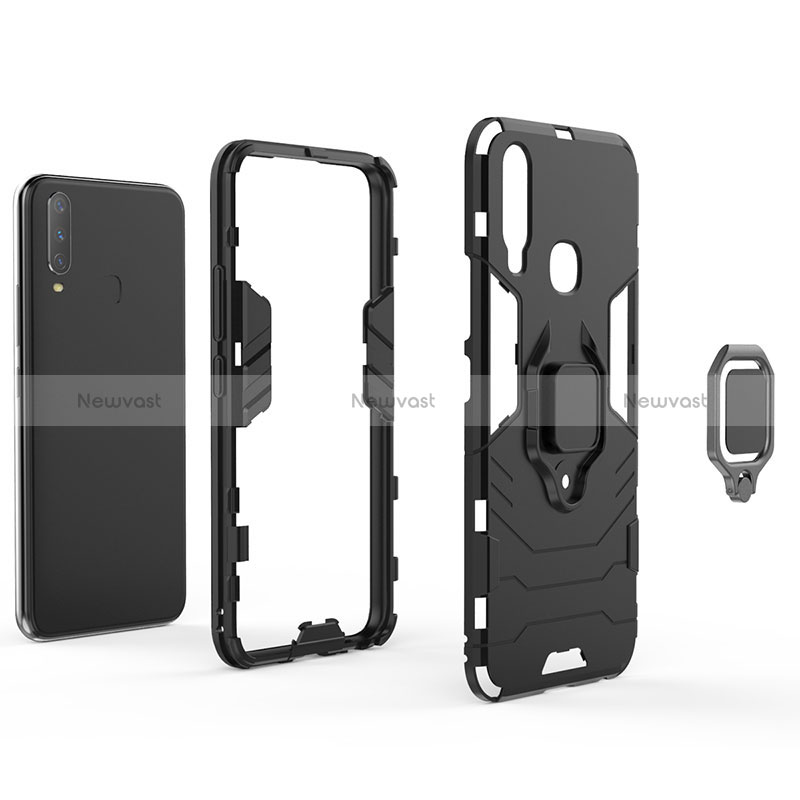 Silicone Matte Finish and Plastic Back Cover Case with Magnetic Finger Ring Stand for Vivo Y12