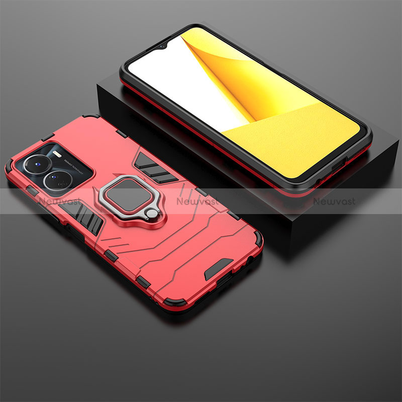 Silicone Matte Finish and Plastic Back Cover Case with Magnetic Finger Ring Stand for Vivo Y16