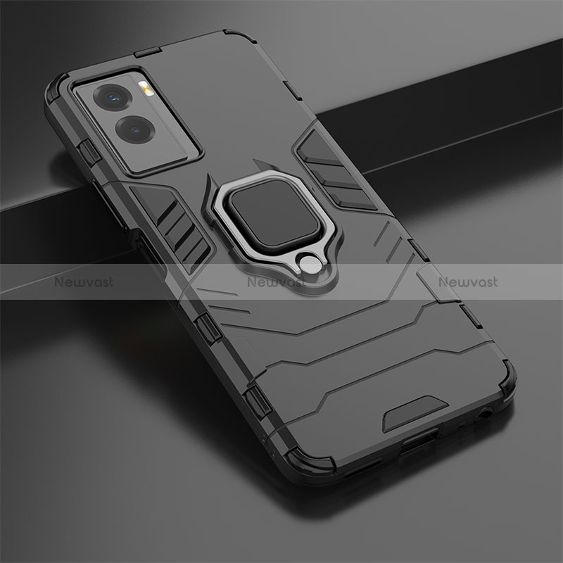 Silicone Matte Finish and Plastic Back Cover Case with Magnetic Finger Ring Stand for Vivo Y55s (2021)