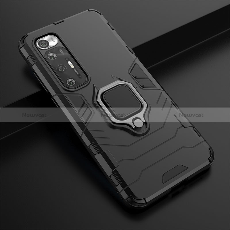 Silicone Matte Finish and Plastic Back Cover Case with Magnetic Finger Ring Stand for Xiaomi Mi 10S 5G