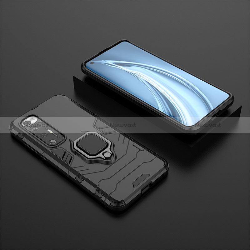 Silicone Matte Finish and Plastic Back Cover Case with Magnetic Finger Ring Stand for Xiaomi Mi 10S 5G