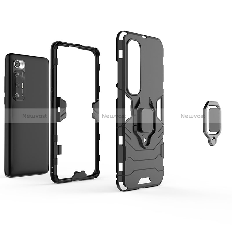 Silicone Matte Finish and Plastic Back Cover Case with Magnetic Finger Ring Stand for Xiaomi Mi 10S 5G