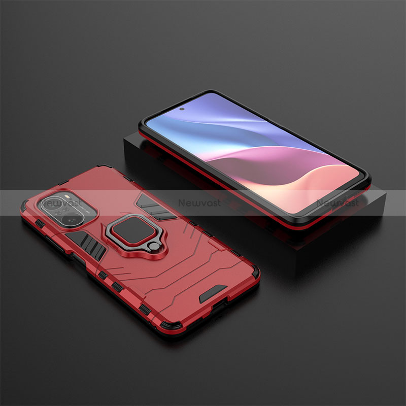 Silicone Matte Finish and Plastic Back Cover Case with Magnetic Finger Ring Stand for Xiaomi Mi 11i 5G