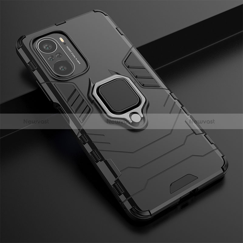 Silicone Matte Finish and Plastic Back Cover Case with Magnetic Finger Ring Stand for Xiaomi Mi 11i 5G