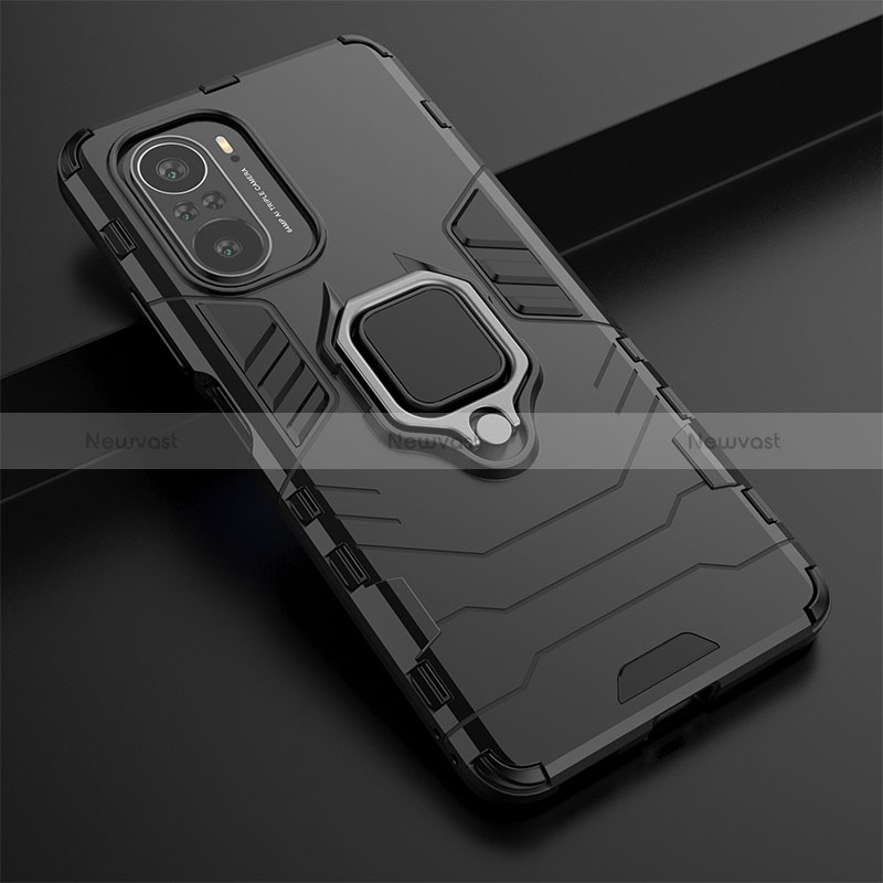 Silicone Matte Finish and Plastic Back Cover Case with Magnetic Finger Ring Stand for Xiaomi Mi 11X 5G