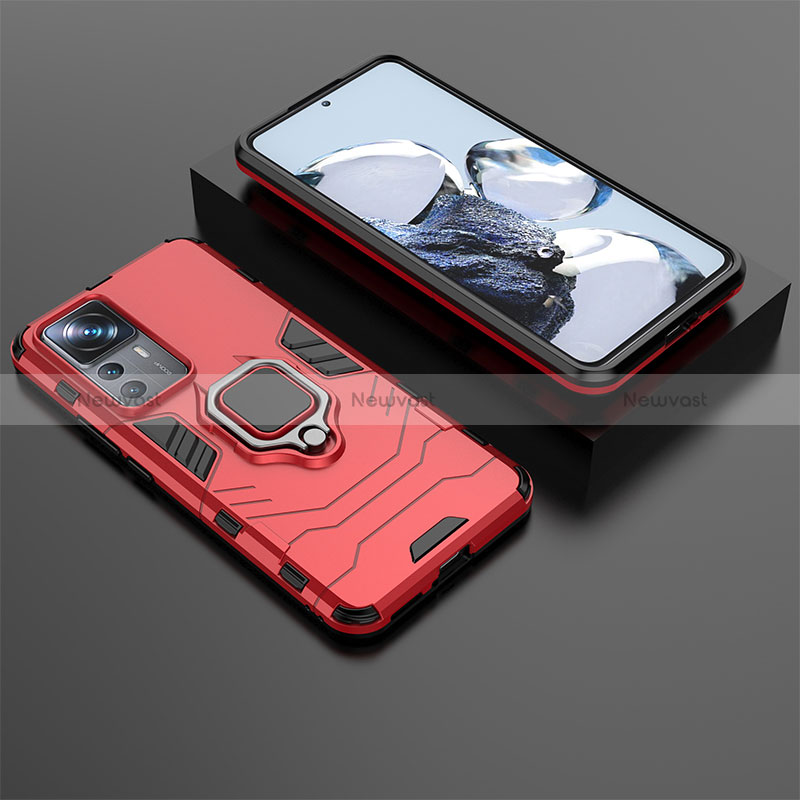 Silicone Matte Finish and Plastic Back Cover Case with Magnetic Finger Ring Stand for Xiaomi Mi 12T 5G