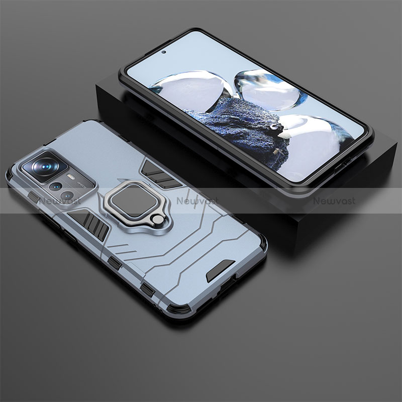 Silicone Matte Finish and Plastic Back Cover Case with Magnetic Finger Ring Stand for Xiaomi Mi 12T Pro 5G