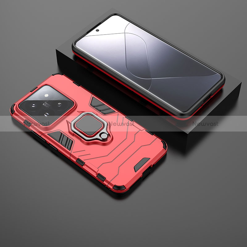 Silicone Matte Finish and Plastic Back Cover Case with Magnetic Finger Ring Stand for Xiaomi Mi 14 Pro 5G