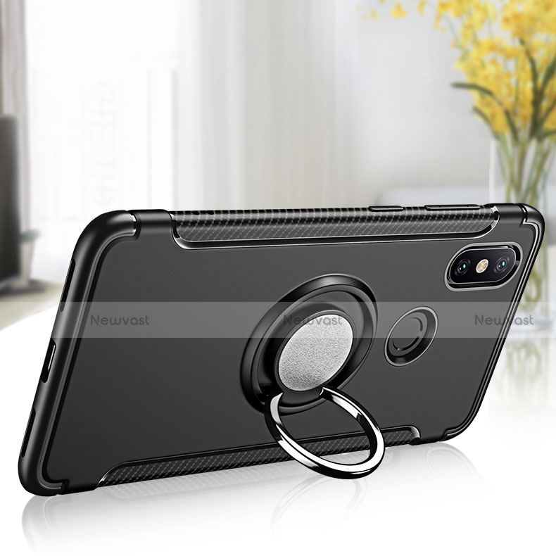 Silicone Matte Finish and Plastic Back Cover Case with Magnetic Finger Ring Stand for Xiaomi Mi 8