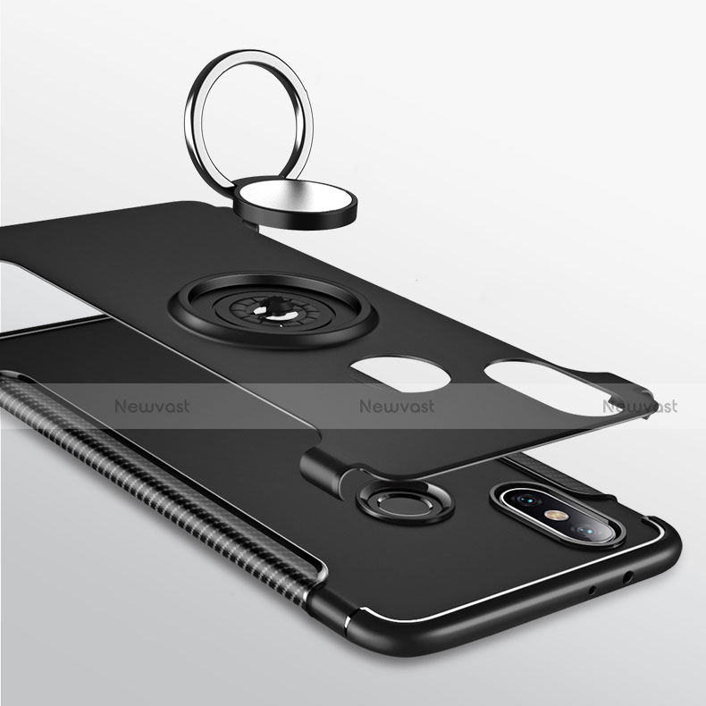 Silicone Matte Finish and Plastic Back Cover Case with Magnetic Finger Ring Stand for Xiaomi Mi 8