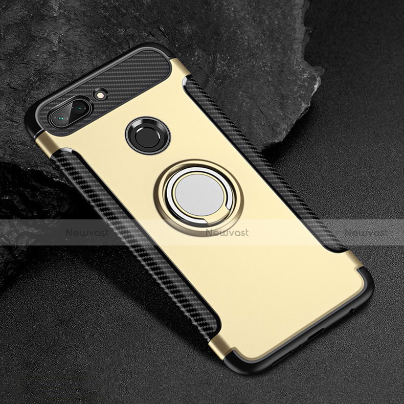 Silicone Matte Finish and Plastic Back Cover Case with Magnetic Finger Ring Stand for Xiaomi Mi 8 Lite