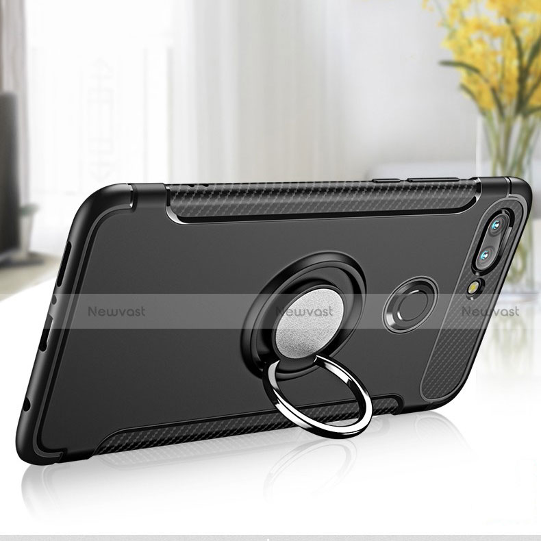 Silicone Matte Finish and Plastic Back Cover Case with Magnetic Finger Ring Stand for Xiaomi Mi 8 Lite