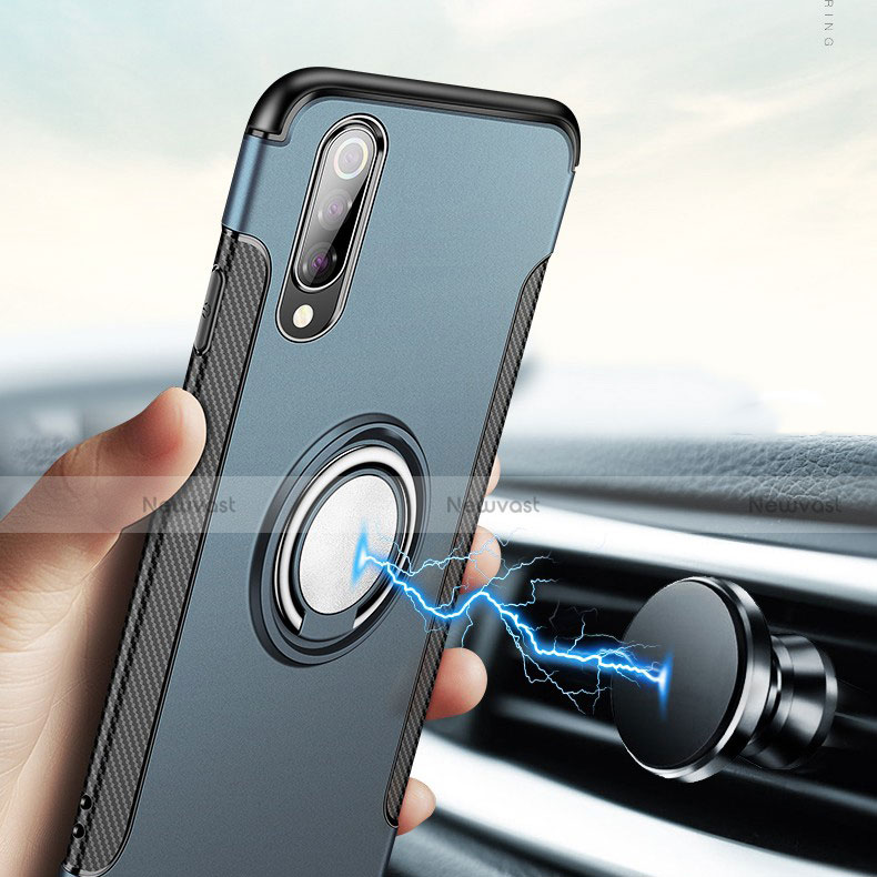 Silicone Matte Finish and Plastic Back Cover Case with Magnetic Finger Ring Stand for Xiaomi Mi 9 Lite