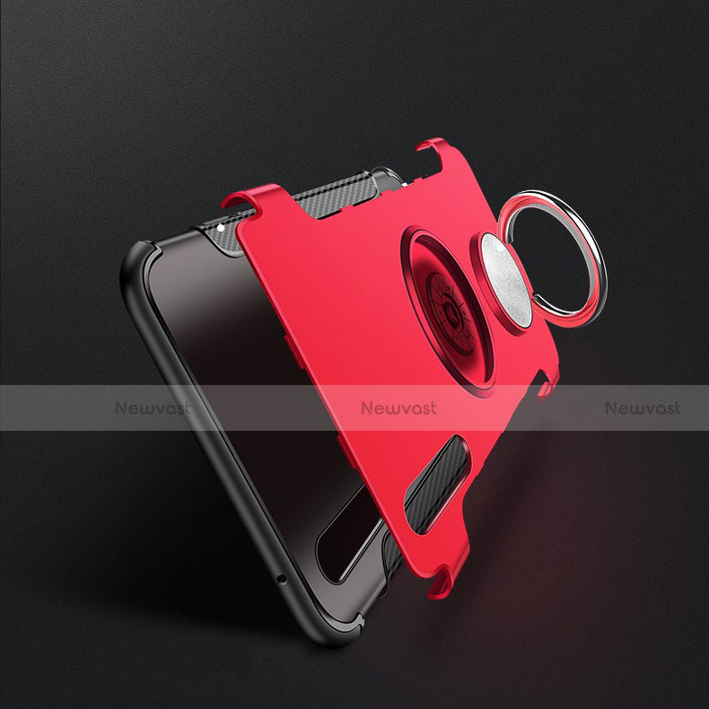 Silicone Matte Finish and Plastic Back Cover Case with Magnetic Finger Ring Stand for Xiaomi Mi A3 Lite