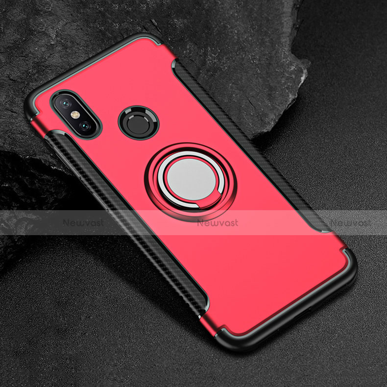 Silicone Matte Finish and Plastic Back Cover Case with Magnetic Finger Ring Stand for Xiaomi Mi Max 3