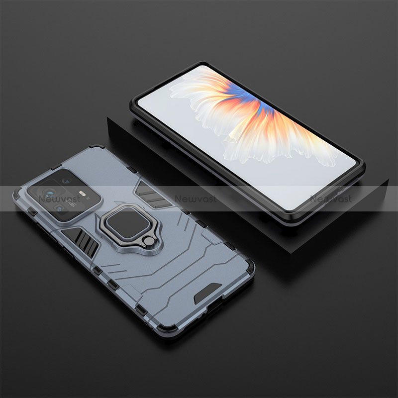 Silicone Matte Finish and Plastic Back Cover Case with Magnetic Finger Ring Stand for Xiaomi Mi Mix 4 5G Blue