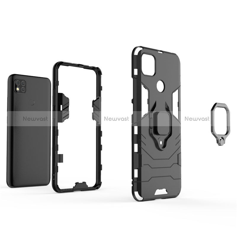 Silicone Matte Finish and Plastic Back Cover Case with Magnetic Finger Ring Stand for Xiaomi POCO C3