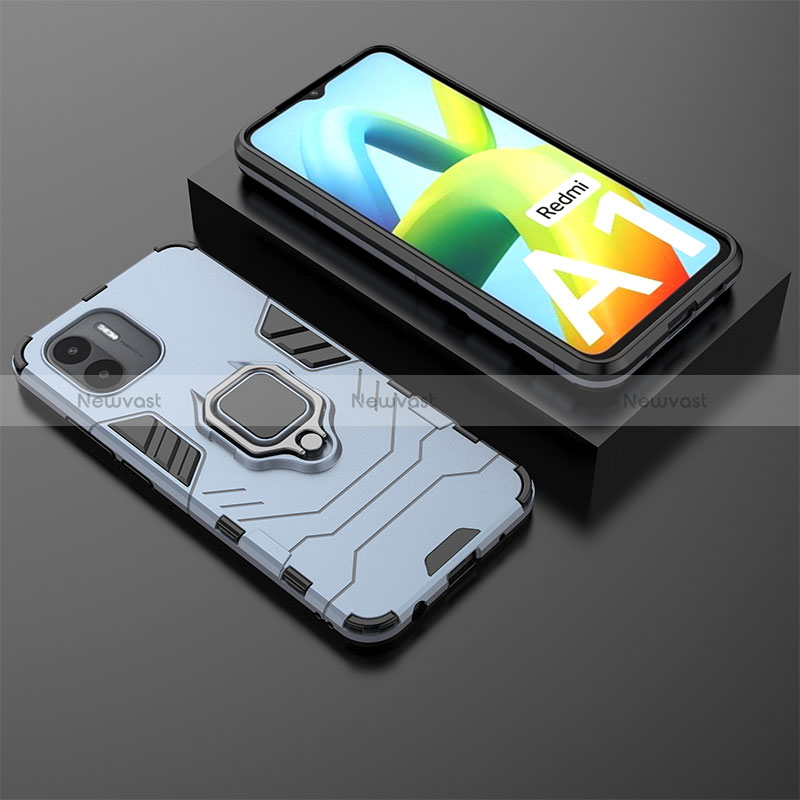 Silicone Matte Finish and Plastic Back Cover Case with Magnetic Finger Ring Stand for Xiaomi Poco C51