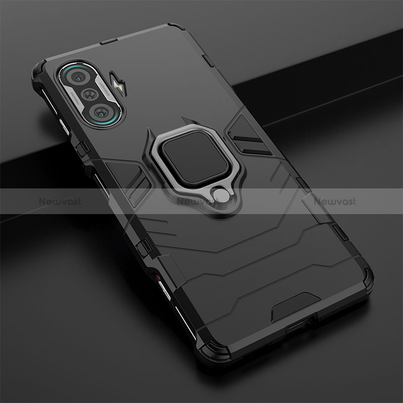 Silicone Matte Finish and Plastic Back Cover Case with Magnetic Finger Ring Stand for Xiaomi Poco F3 GT 5G